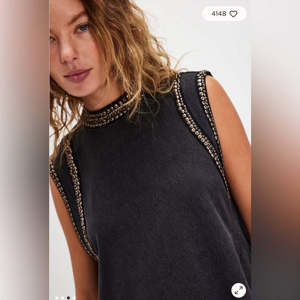 Free People Studded Muscle Tank – Washed Black – Size Medium - Picture 4 of 16